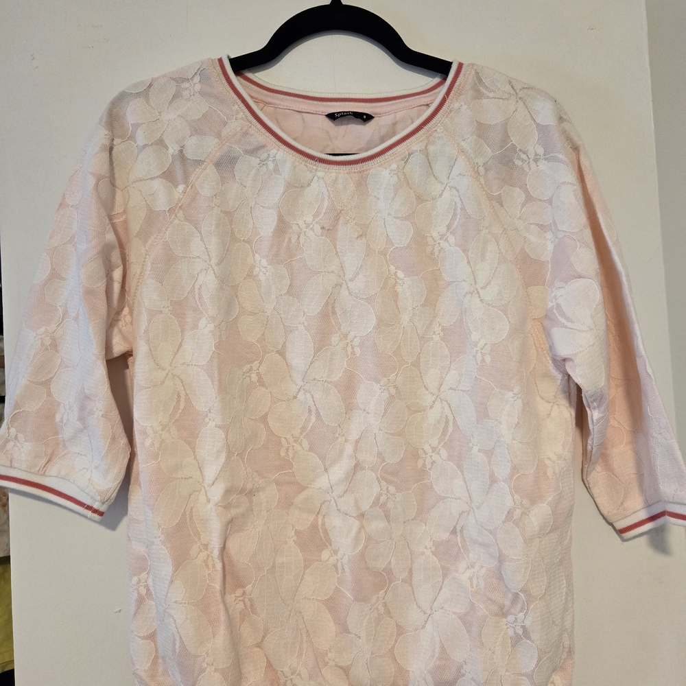 Splash Pink and White Floral Lace Blouse
